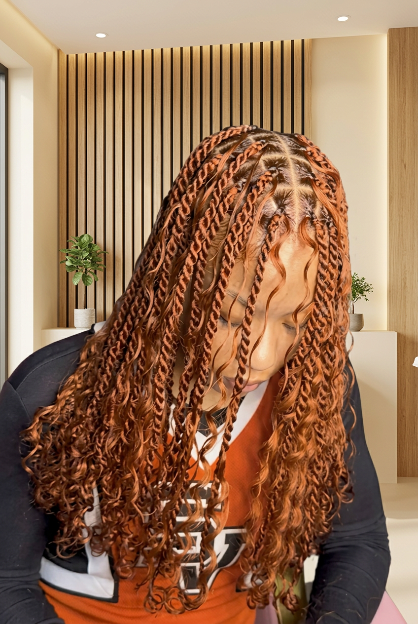 Client wearing medium island twists