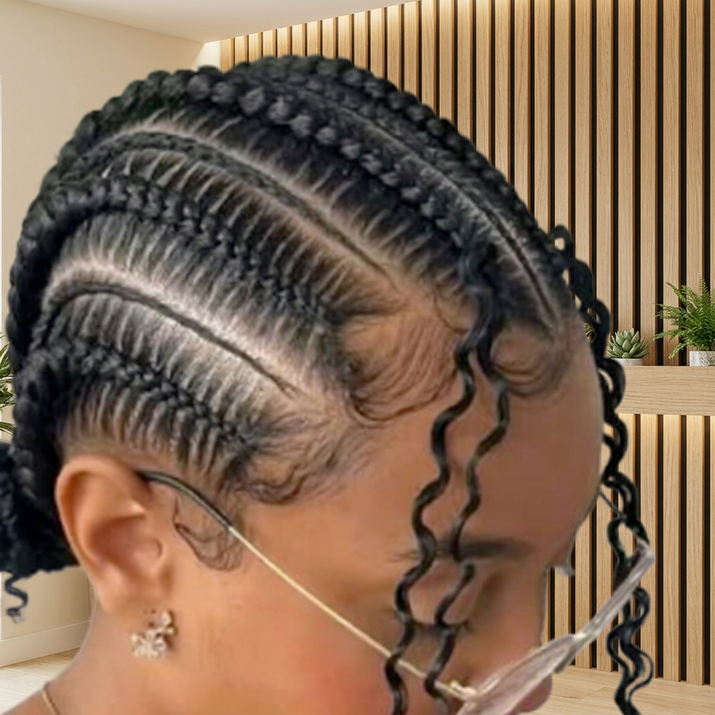 Client wearing precision stitch braids